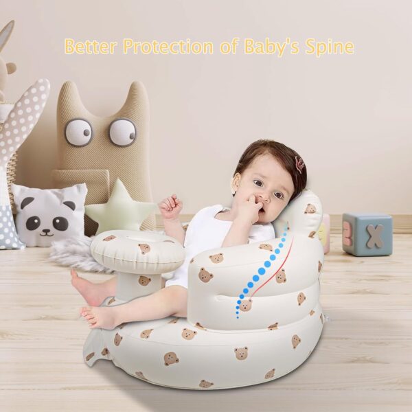 Inflatable Baby Chair with Tray for Babies 3 Months & Up, Blow Up Baby Seat with Built in Air Pump, Sit Me Up Floor Baby Seats for Infants for Sitting Up - Bear Head with Tray - Image 6