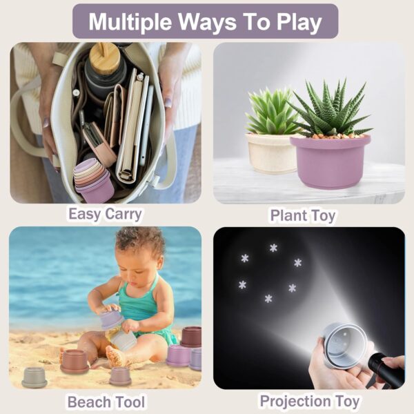 Norkbeng Baby Stacking Cups for 6 12 18 Months, 8 Pieces Rainbow Stacker Tower Bath Toy Sand Toy Rabbit Nesting Cups, Montessori Stacking Game Educational Gift for 1 2 3 Years Old Boys Girls - Image 4