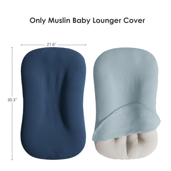 Muslin Baby Cover for Newborn, Soft and Breathable 100% Cotton Lounger Slipcover Neutral, Pack of 2(Dark Blue) - Image 4