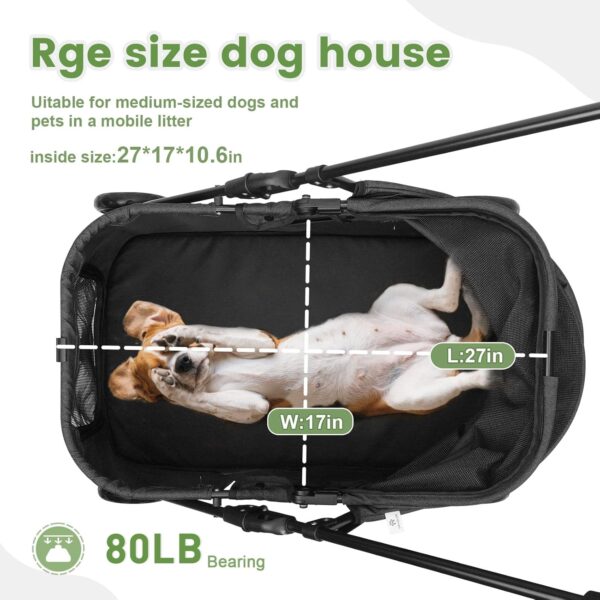 AESRAOU Dog Travel Stroller with 4 Heavy Duty Wheels, Foldable Pet Stroller with Adjustable Handle - Double Doggie Capacity Jogger Wagon with Back Front Door for Small Medium Dogs (Black) - Image 3