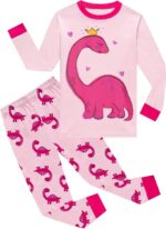 EULLA Girls Pyjamas Set Christmas Toddler Dinosaur Pajamas Cotton Unicorn Sleepwear Glow in the Dark Princess Pjs Long Sleeve Clothes Gift Age 1-7 Years