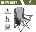 ALPHA CAMP Oversized Camping Folding Portable Chair Heavy Duty Steel Frame Support 160kg Arm Chair with Cup Holder Quad Lumbar Back Chair for Outdoor/Indoor_Gray-Black - Image 4