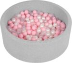 Selonis Soft Ball Pit Pool 90X30cm/200 Balls Round For Baby Toddler Foam, Light Grey:Powder Pink/Pearl/Transparent