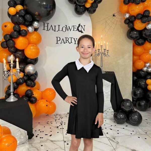 janisramone® Girls Peter Pan Collar Dress, Long Sleeve Dress for Kids, Peter Pan Swing Dress for Girls, Kids Plain Swing Dress, Girls Party Dress for Halloween, Girls Dresses Age 5-13 Years - Image 6