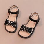 Baby Toddler Infant Sandals Square Open Toe Bow School Dress Shoes Adjustable Strap Slip On Flat Sandal Slip On Comfortable Round Toe Flip-flops - Image 2