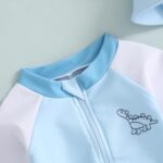 Geagodelia Baby Boy Swimming Costume Infant Boys One Piece Swimsuit Long Sleeve Contrast Color Dinosaur Bathing Suit Summer Rash Guard Sun Hat - Image 5