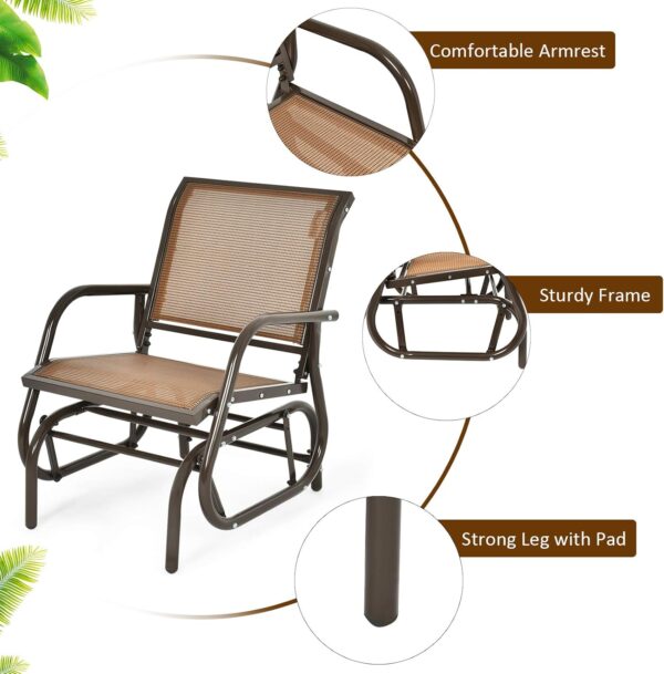 CASART Outdoor Glider Chair, Garden Swing Chair with Sturdy Steel Frame, Single Seat Glider Rocking Chair for Patio, Backyard and Poolside (Brown) - Image 4
