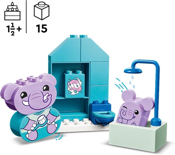 LEGO DUPLO My First Daily Routines: Bath Time Playset, Toddler Learning Toys for Girls & Boys 18 Months Plus, with 2 Elephant Toy Animal Figures, Helps Preschool Kids Role-Play Potty Training 10413 - Image 2