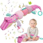 Baby Toys Musical Soft Toy: Crocodile Stuffed Animal Plush Toys with Rattles, Crinkle & Ruler Cuddly Newborn Sensory Toys Tummy Time Toys for Babies Girl Boy 0 3 6 9 12 Months Shower Gift