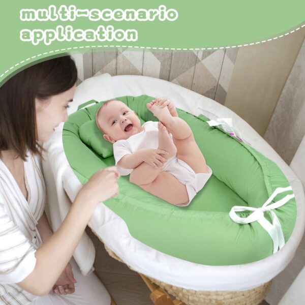 Baby Lounger for Newborn, Infant Lounger for 0-24 Months, Co Sleeper for Girls Boys, 100% Cotton Soft Adjustable Baby Floor Seat for Travel, Portable Baby Nest Lounger(Light Green) - Image 7