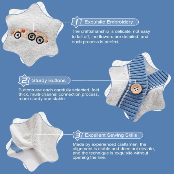 Fnaobai Toddler Baby Boys Cardigan Little Boys V-Neck Cotton Sweater Kids Long Sleeve Jacket Knit Button Up for Fall Winter - Image 4