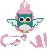 Toddler Safety Harness Backpack with Rein Baby Walking Leash Anti-Lost Safety Wrist Cuff with Lock 1.5m Children Walking Backpack-Owl-Pink