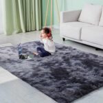 GISIONLARI Rugs Living Room Fluffy Area Rug Shaggy for Bedroom Soft Modern Luxury Fur Carpet for Kids Room Nursery Indoor Plush Furry Rug Comfy Home Decor Floor Mat (Black grey, 170 x 120 cm) - Image 2