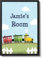 RED OCEAN Personalised Nursery Art Train Print Picture for Baby Toddler Boys Bedroom Decor (A4 Print with Black Frame - PERSONALISED Boys Room Train Theme) - Image 6