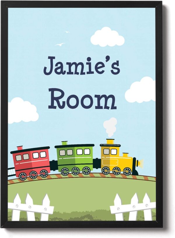 RED OCEAN Personalised Nursery Art Train Print Picture for Baby Toddler Boys Bedroom Decor (A4 Print with Black Frame - PERSONALISED Boys Room Train Theme) - Image 6