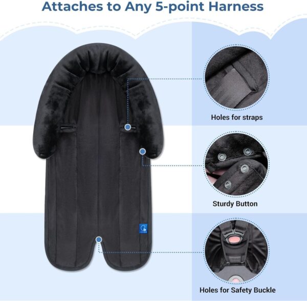 INFANZIA New 2-in-1 Head & Body Supports for Baby Newborn Infants - Extra Soft Car Seat Insert, Cushion Pads for Baby Bouncer, Strollers, Swing, 20x11.8 in, Black - Image 5