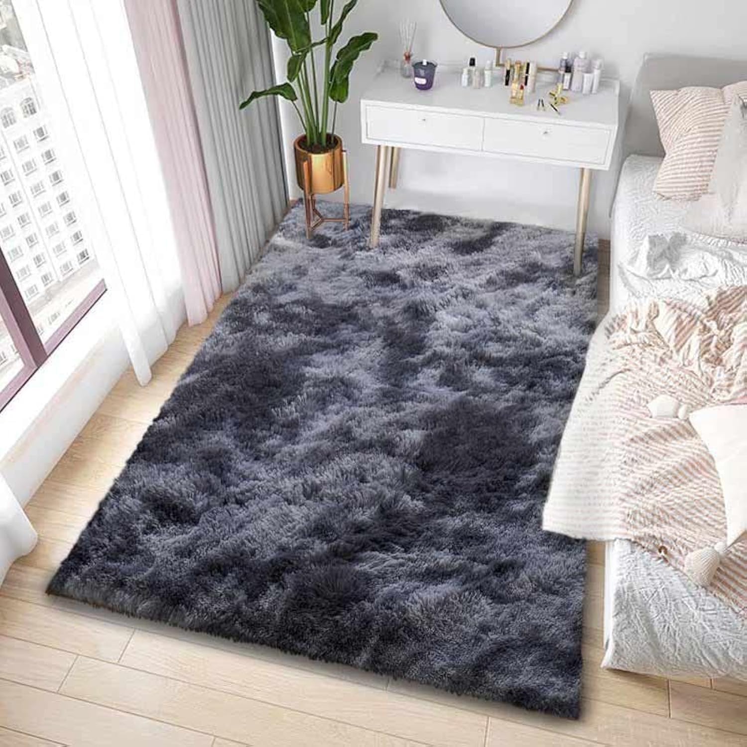 71zD0mKrKHL._AC_SL1500_.jpg GISIONLARI Rugs Living Room Fluffy Area Rug Shaggy for Bedroom Soft Modern Luxury Fur Carpet for Kids Room Nursery Indoor Plush Furry Rug Comfy Home Decor Floor Mat (Black grey, 170 x 120 cm) - Image 1