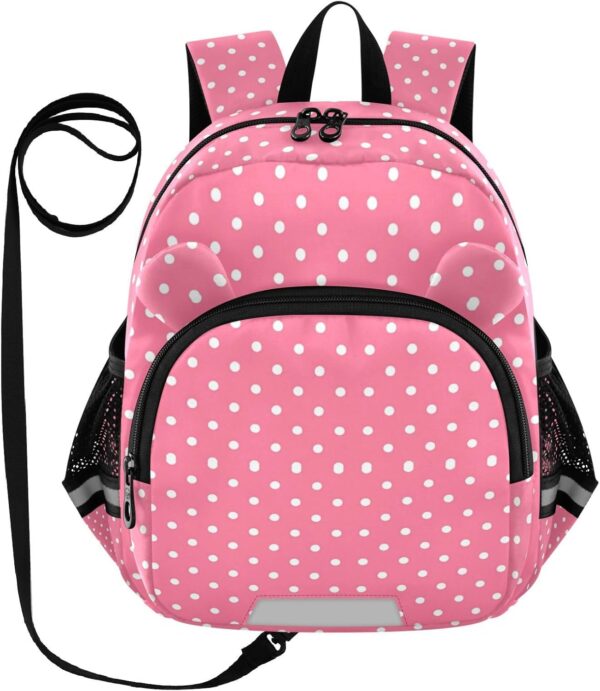 ISAOA Toddler Backpack with reins, Kids Anti-Lost Rucksack with Safety Harness,Pink Littele Polka Dot Backpack for Boys and Girls Baby Preschool Mini Bag with Leash,S - Image 2