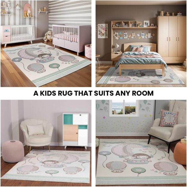 Livabliss Hot Air Balloon Kids Rug - Childrens Rugs for Bedroom 160x213 cm, Kids Carpet for Girls and Boys Bedroom, Playroom and Nursery Rugs, Baby Rug for Girl or Boy Room, Beige and Pink - Image 5