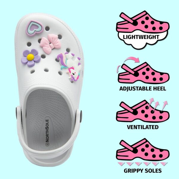NorthSole Girls Clogs Childrens Sandals with Removable Charms Kids Beach Pool Shoes - Image 2