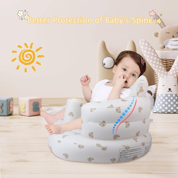 Baby Inflatable Seat with Suction Cups for Babies 3 Months & Up, Baby Floor Seats for Sitting Up with Built in Air Pump, Blow Up Baby Chair for Infants - Bear Head - Image 5