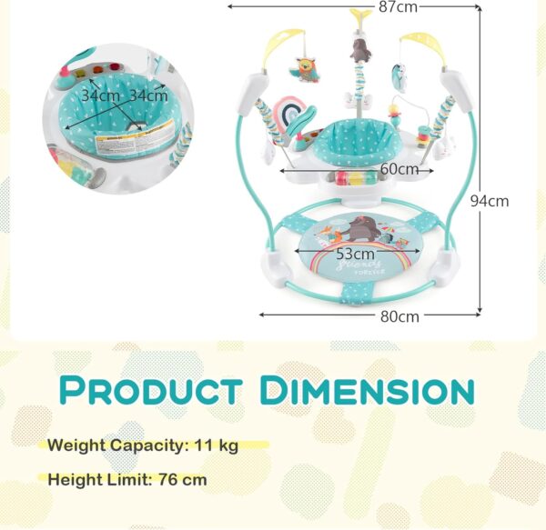 Maxmass Baby Activity Jumperoo, Height Adjustable Toddler Bouncer with 9 Interactive Toys, 360° Rotating Seat, Music, Lights&Sounds, Infant Play Center for 6 Months+, 87x87x94cm (Lake Blue) - Image 6