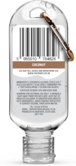 Palm Safe Coconut 60ml Anti Bacterial Premium Hand Sanitiser Travel Size Refillable Clip Bottle Quick Drying Non Sticky Extra Moisturising Kills 99.9% of Viruses and Bacteria - Image 2