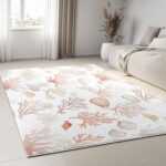 Washable Non Slip Area Rug for Living Room BedroomKids Nursery Bedside Room Home Office Kitchen Decor Coral Shells Fluffy Area Rug 60 x 90cm pink - Image 2