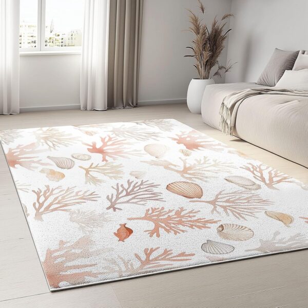 Washable Non Slip Area Rug for Living Room BedroomKids Nursery Bedside Room Home Office Kitchen Decor Coral Shells Fluffy Area Rug 60 x 90cm pink - Image 2