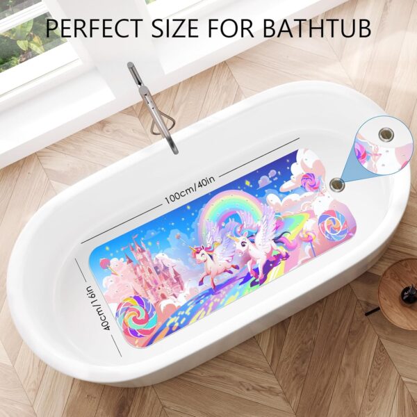 Baby Bath Mat for Tub Non Slip-40 X 16 Inch Extra Long Kids Bathtub Mat Non Slip, Upgrade Bath Tub Shower Mat Anti Slip with Suction Cups & Drain Holes for Bathroom, Machine Washable,Rainbow Unicorn - Image 2