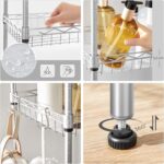 SONGMICS Metal Storage Shelf, Wire Basket Shelving Unit, Kitchen Storage Rack, 4 Hooks, PP Sheets, Adjustable Shelves, Total Load Capacity 100 kg, for Bathroom, Pantry, Small Spaces, Silver LGR105E01 - Image 7