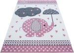 Bravich Kids Nursery Rug Extra Large Pink/Grey/White Baby Elephant & Hearts Design Pastel Colours Super Soft Thick Anti-Allergic Children's Bedroom Nursery Area Rug 160x230 cm (5ft3 x 7ft7) - Image 2