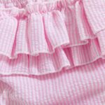 Acrawnni Newborn Baby Girl Ruffle Diaper Cover Striped Plaid Print Elastic Waist Linen Bloomers Infant Detail Bow Frilly Triangle Shorts - Image 5