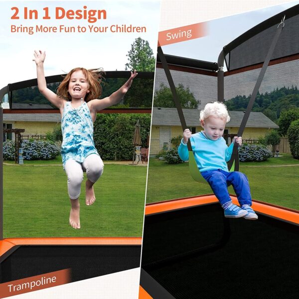 INFANS 6FT Kids Trampoline with Swing, ASTM Approved Rectangle Recreational Trampoline with Enclosure Safety Net, Indoor/Outdoor Baby Toddler Play Combo Bounce, Birthday for Boy & Girl - Image 2