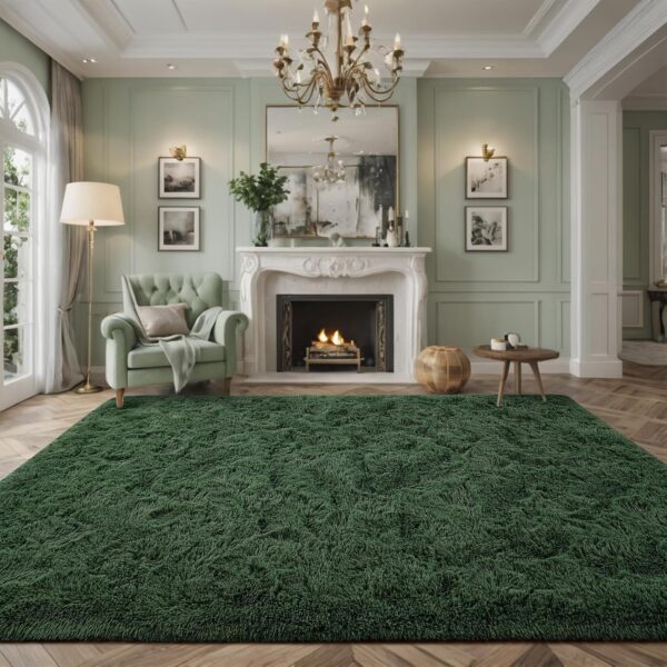 Larhom Fluffy Area Rugs for Living Room Bedroom, 4x6 Dark Green Ultra Soft Plush Fuzzy Rug, Anti-Skid Indoor Carpet Nursery Rugs for Kids Room Home Decor, High Pile, Non-Shedding - Image 6
