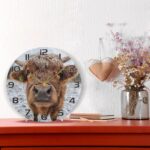 Ewusp Highland Cow Wall Clock Battery Operated Silent Non-Ticking Clock Round Quartz Decorative Clock for Kitchen Living Room Bedroom Office School Nursery, 25x25 cm - Image 6