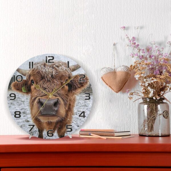 Ewusp Highland Cow Wall Clock Battery Operated Silent Non-Ticking Clock Round Quartz Decorative Clock for Kitchen Living Room Bedroom Office School Nursery, 25x25 cm - Image 6