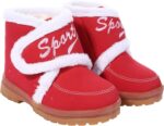 Forever Young Kids Girls Boys Shoes Winter Boots Faux Fur Red Ankle Boots with Velcro Fastening Infant Sizes