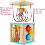 TOWO Wooden Activity Cube Beads Maze -5 Activities Roller Coaster Abacus Cog Wheels Gears Clock Zig Zag Slide-Early Educational toys for Baby -Educational Wooden Toys for 1 year old Montessori Toys - Image 2