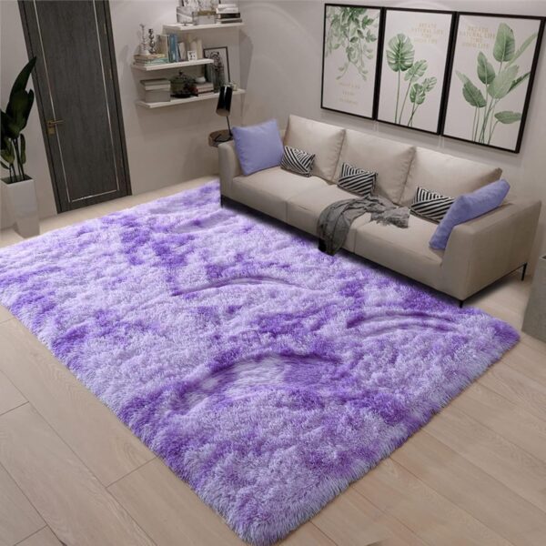 DweIke Extra Large Fluffy Area Rug, 5x8 ft Modern Indoor Carpets for Living Room Bedroom, Plush High Pile Tie-Dyed Purple Rug for Girls Kids Playroom Classroom Nursery Home Décor, Purple - Image 6