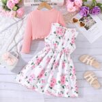 Girl Dress Toddler Long Sleeve Dresses A-line Floral Casual Party Dress with Cardigan Sets for Little Big Kids 4-13 Years - Image 2