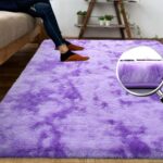 DweIke Extra Large Fluffy Area Rug, 5x8 ft Modern Indoor Carpets for Living Room Bedroom, Plush High Pile Tie-Dyed Purple Rug for Girls Kids Playroom Classroom Nursery Home Décor, Purple - Image 2