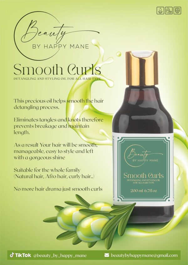 Smooth curls by Happy Mane hair growth oil with Rosemary, Avocado, grapeseed oil - Natural Detangler for Curly & Afro Hair, Enhances Shine, Strength - For Men & Women, kids - 7.03 Oz / 200ml - Image 2