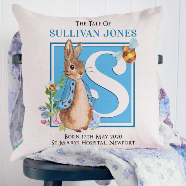 KRAFTYGIFTS Personalised Christening Gift Rabbit Cushion Cover Baby Boy Girl Baptism Pillow PR (Baby Boy PR01) - Image 2