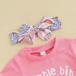 Geagodelia Newborn Baby Girl My First Easter Outfit Bunny Bow Print Short Sleeve T-Shirt Top and Pompom Bloomers Easter Baby Clothes Set with Headband - Image 4