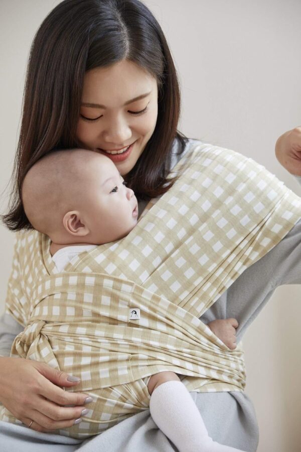 Konny Baby Carrier SoftBreeze Carrier Wrap, Easy to Wear Baby Wrap Carrier, Perfect Essentials Cloths for Newborn Babies up to 44 lbs, (Creamy Gingham, 2XS) - Image 8