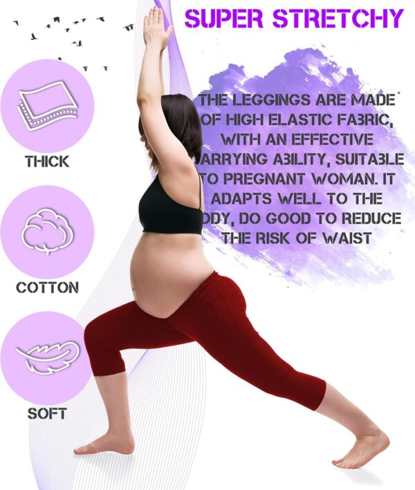 Mega_Jumble 2 Pack Maternity Leggings Over Bump High Waist Belly Support Soft Stretchy Pregnancy Pants Yoga Workout Pajama Trousers - Image 4
