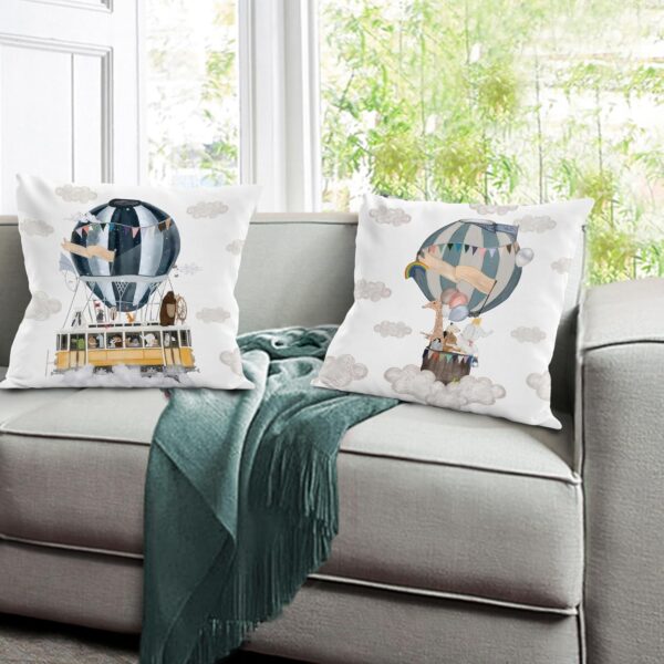 LUVADIAN hot air Balloon Decor Pillow Covers 18x18 Set of 2 - Woodland Nursery Decor, Kids Room Decor for Girls Boys, Kids Playroom Decor, hot air Balloon Pillow Covers, Kids Decorative Pillow - Image 4