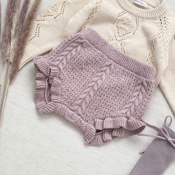 Aiihoo Toddler Cable Knit Bloomers Baby Girls Loose Harem Shorts Infant Ruffles Crochet Panties Underwear - Image 2