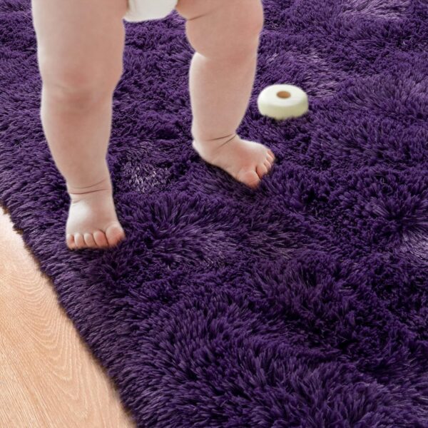 Przemy Dark Purple Area Rug for Bedroom, 4x6 Feet Fluffy Shaggy Rugs for Living Room, Super Soft Fuzzy Carpet Rug for Kids Girls Room Dorm Nursery Indoor Home Decor - Image 5
